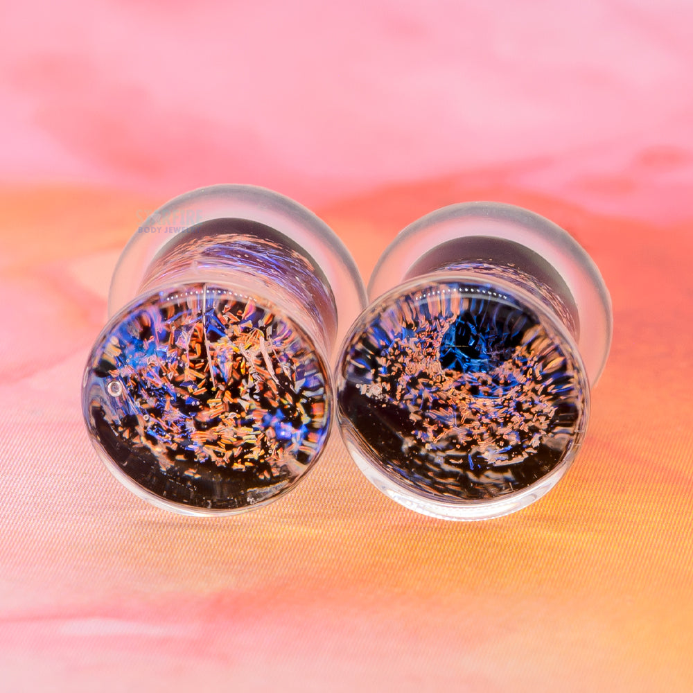 Galaxy Glass Plugs - Blue & Copper on Black