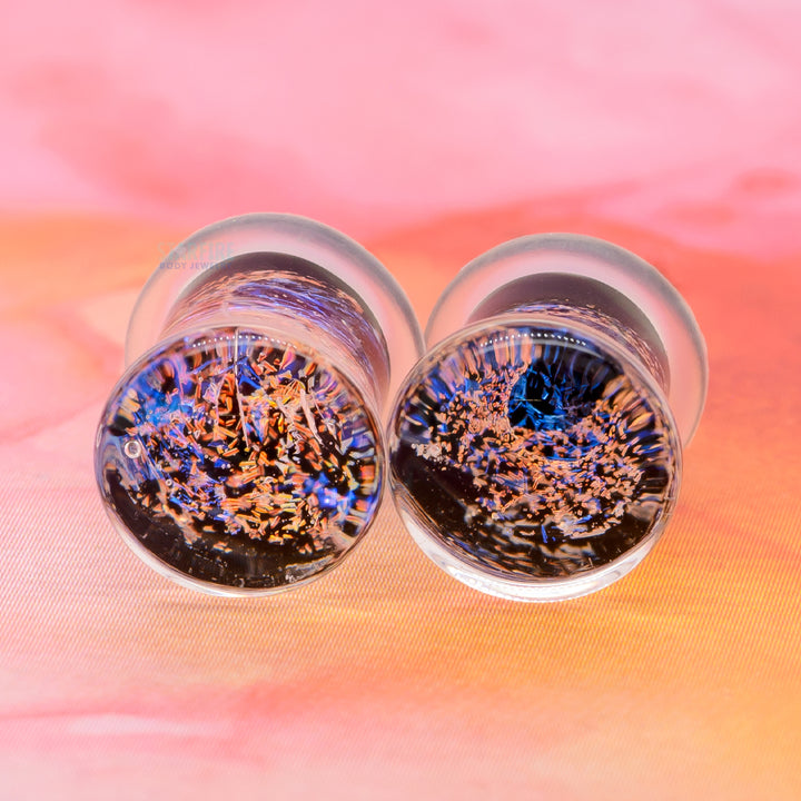 Galaxy Glass Plugs - Blue & Copper on Black