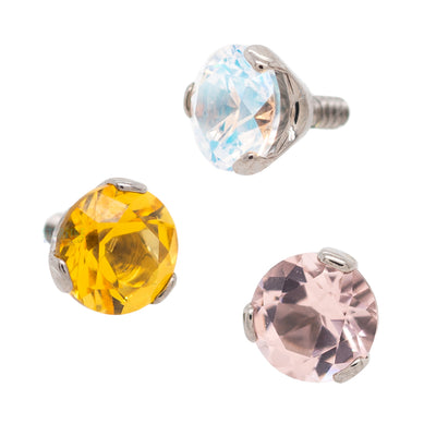 3mm 3 Prong-Set Threaded End with Faceted Gem