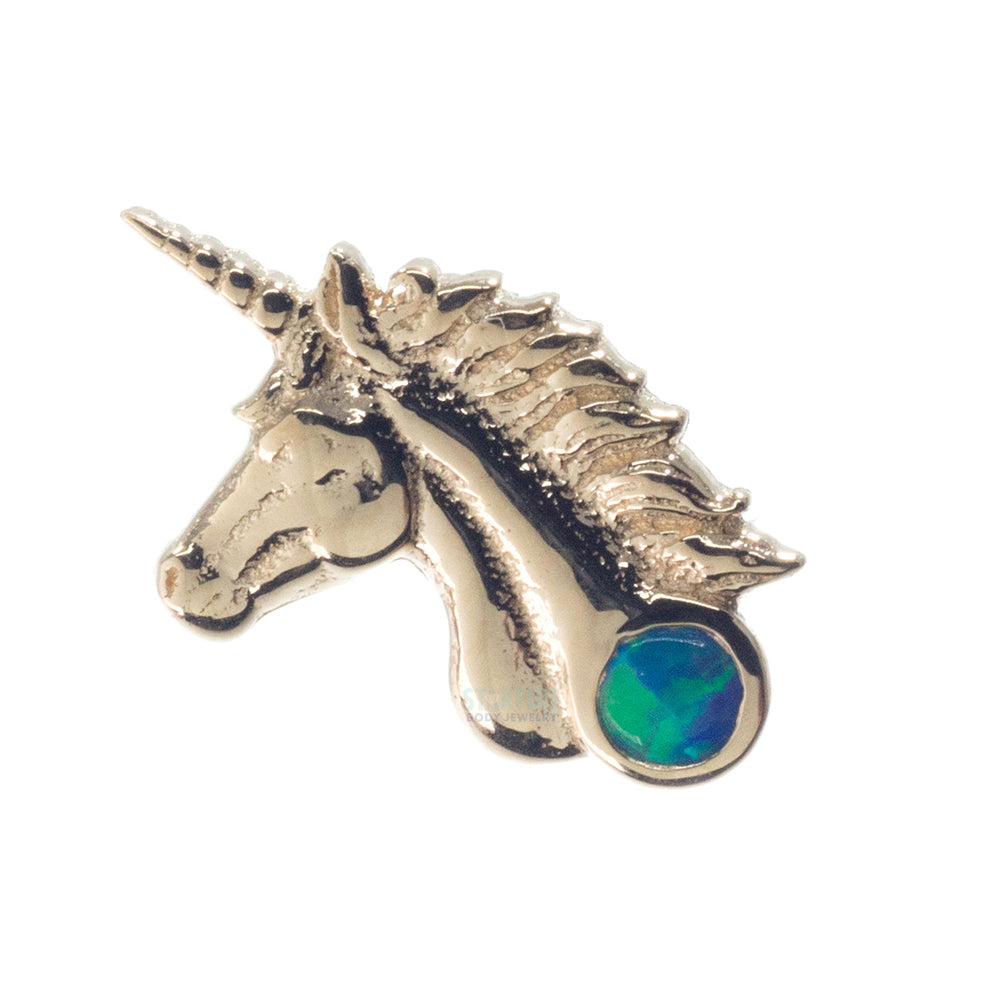 Unicorn Threaded End in Gold with Opal