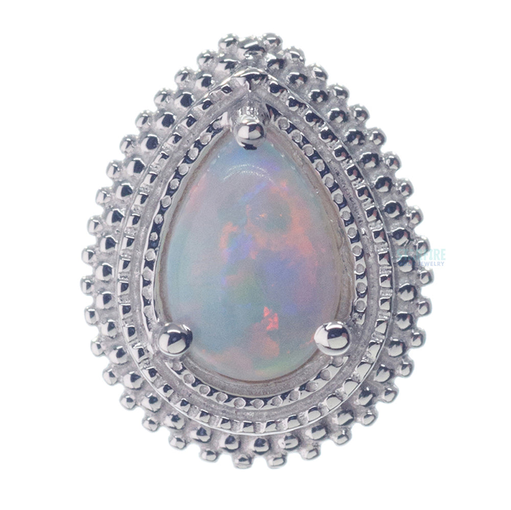 Afghan Pear Threaded End in Gold & Platinum with Genuine White Opal