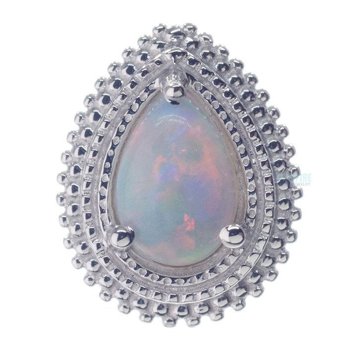 Afghan Pear Threaded End in Gold & Platinum with Genuine White Opal