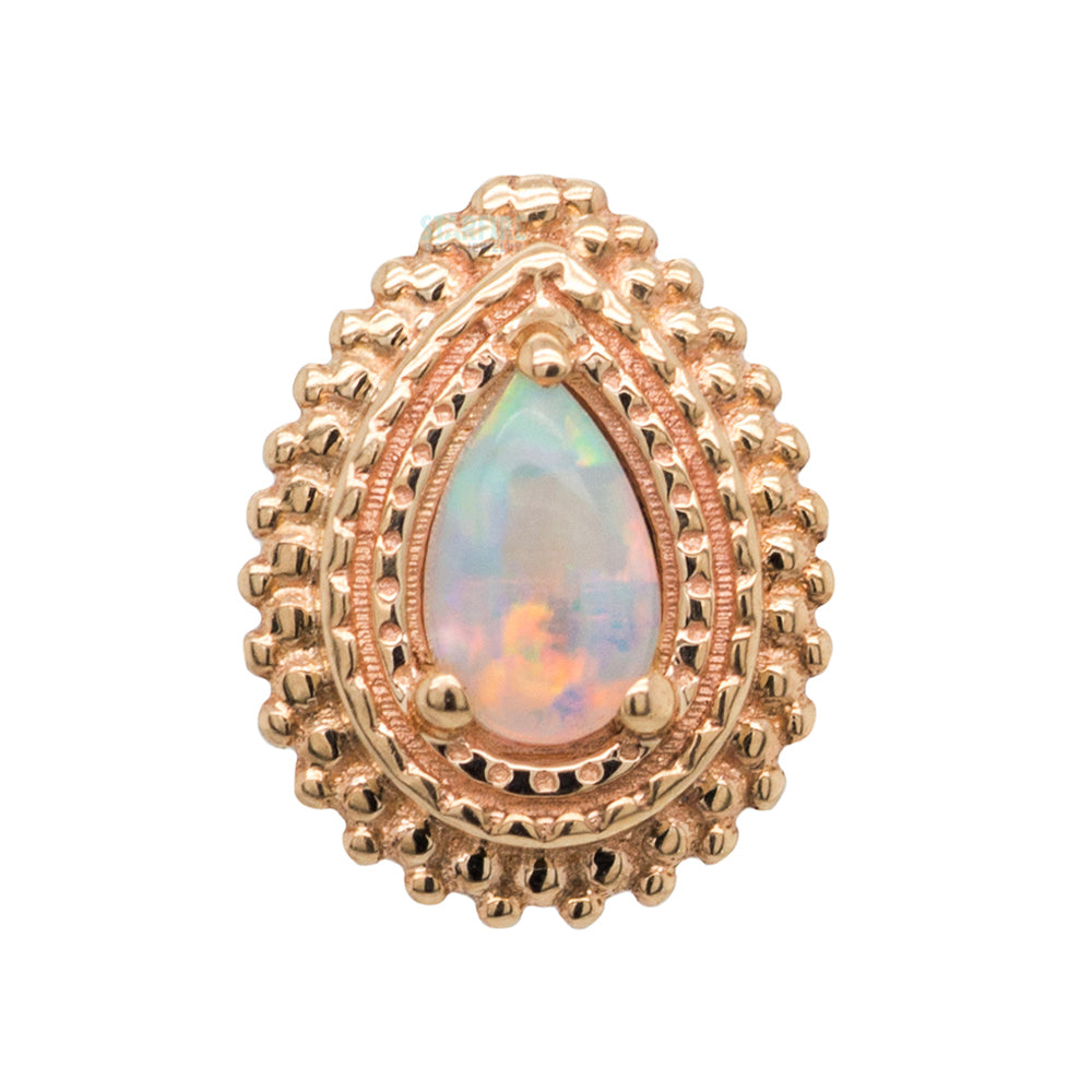Afghan Pear Threaded End in Gold & Platinum with Genuine White Opal