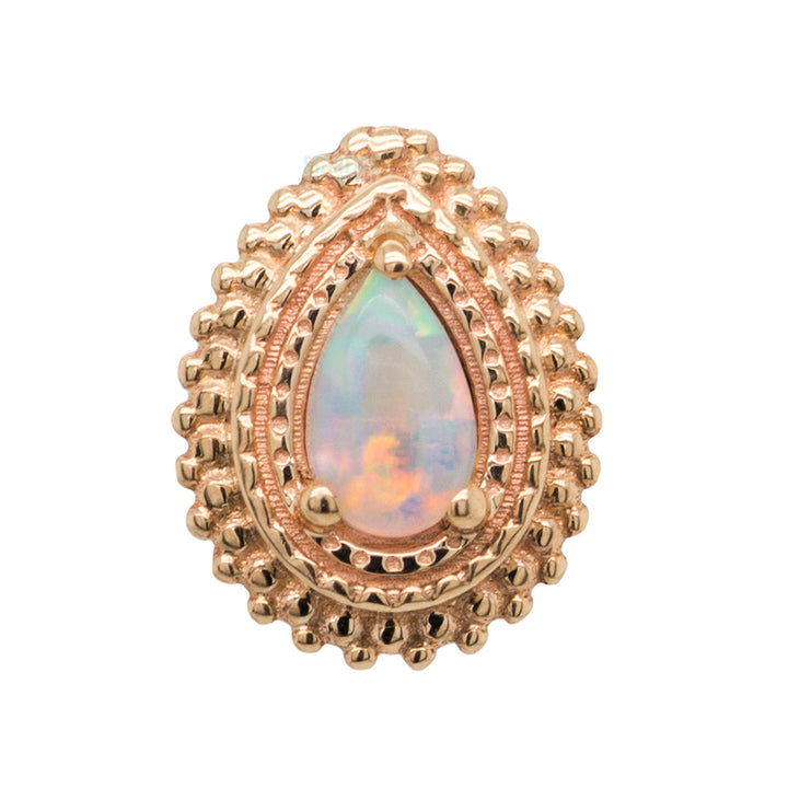 Afghan Pear Threaded End in Gold & Platinum with Genuine White Opal