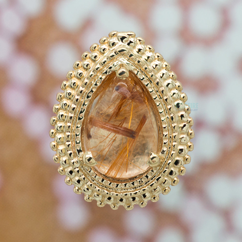 Afghan Pear Threaded End in Gold with Rutilated Quartz