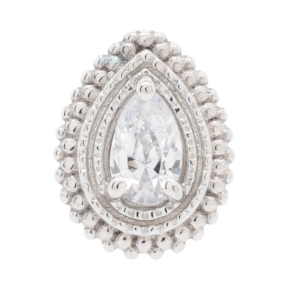 Afghan Pear Threaded End in Gold with White CZ