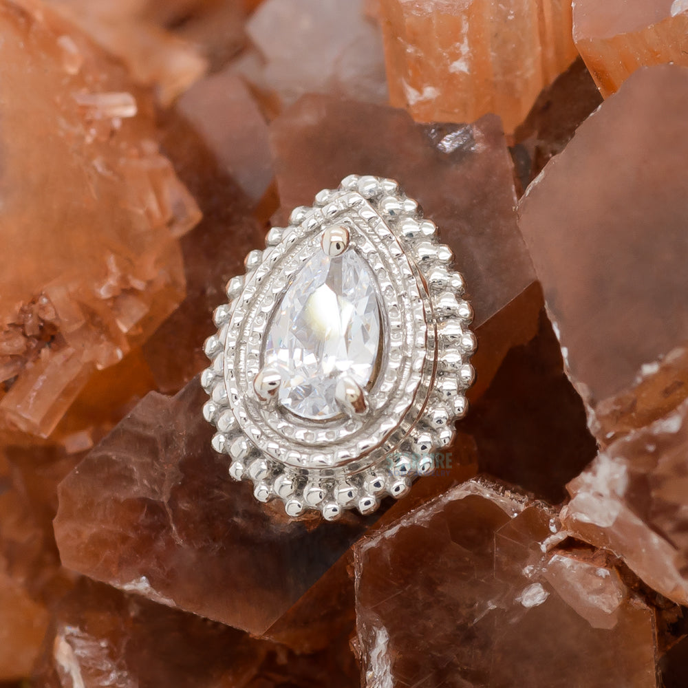 Afghan Pear Threaded End in Gold with White CZ