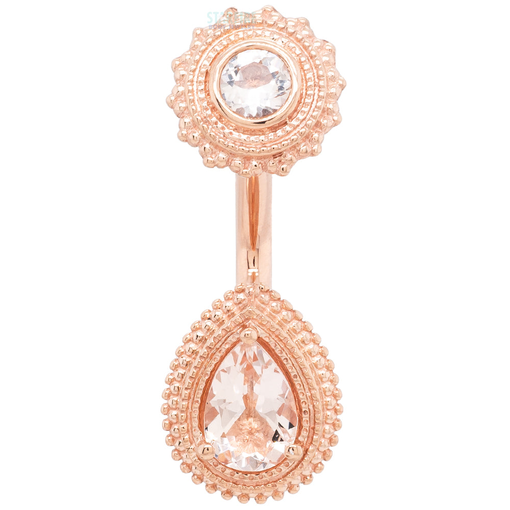 "Robyn" Afghan Pear Navel J Curve in Gold with Morganite