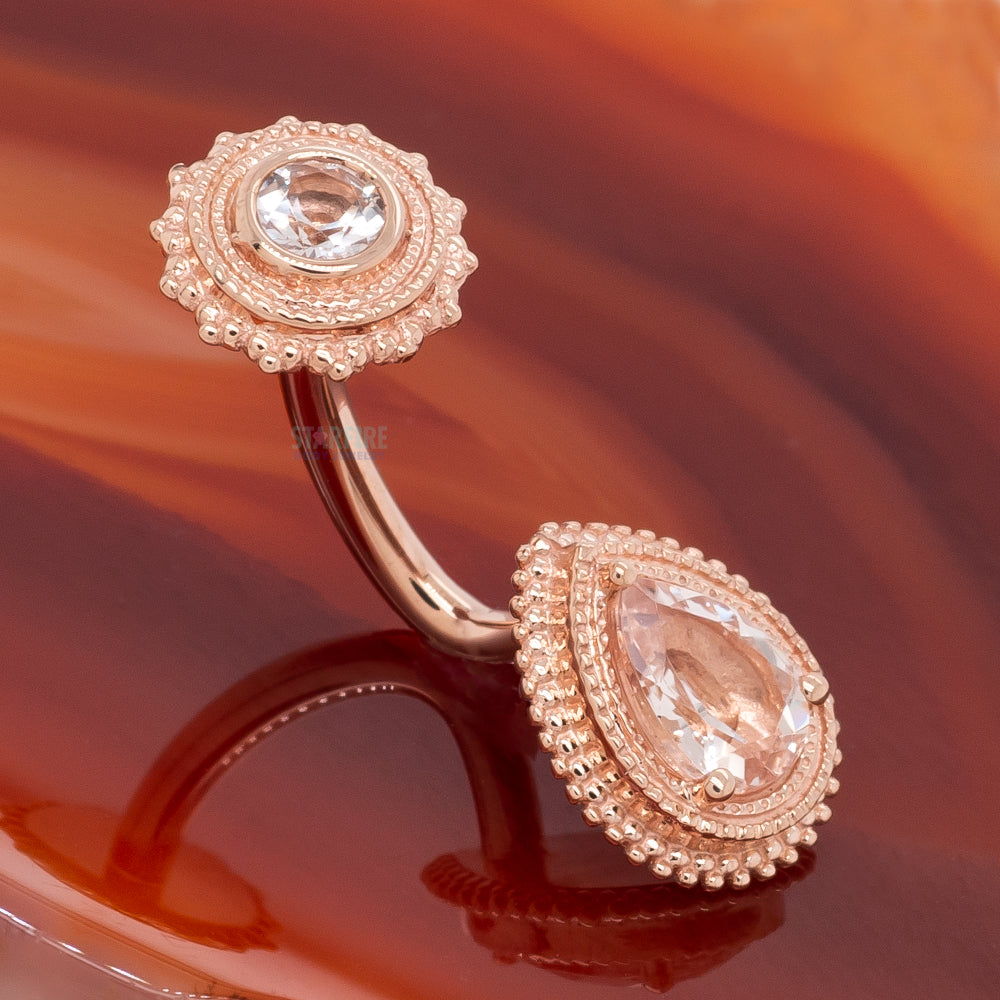 "Robyn" Afghan Pear Navel J Curve in Gold with Morganite