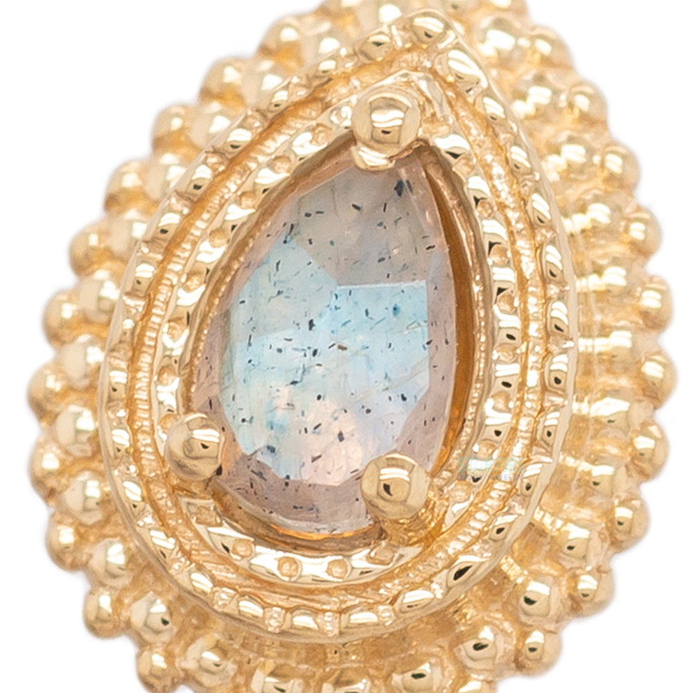 Afghan Pear Threaded End in Gold with Rose Cut Labradorite