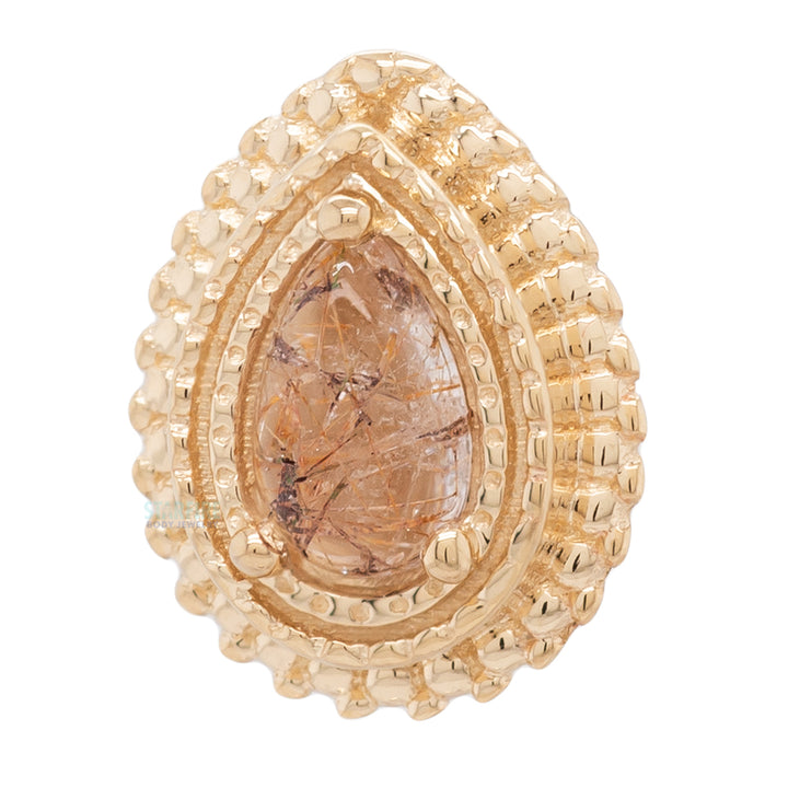 Afghan Pear Threaded End in Gold with Rutilated Quartz