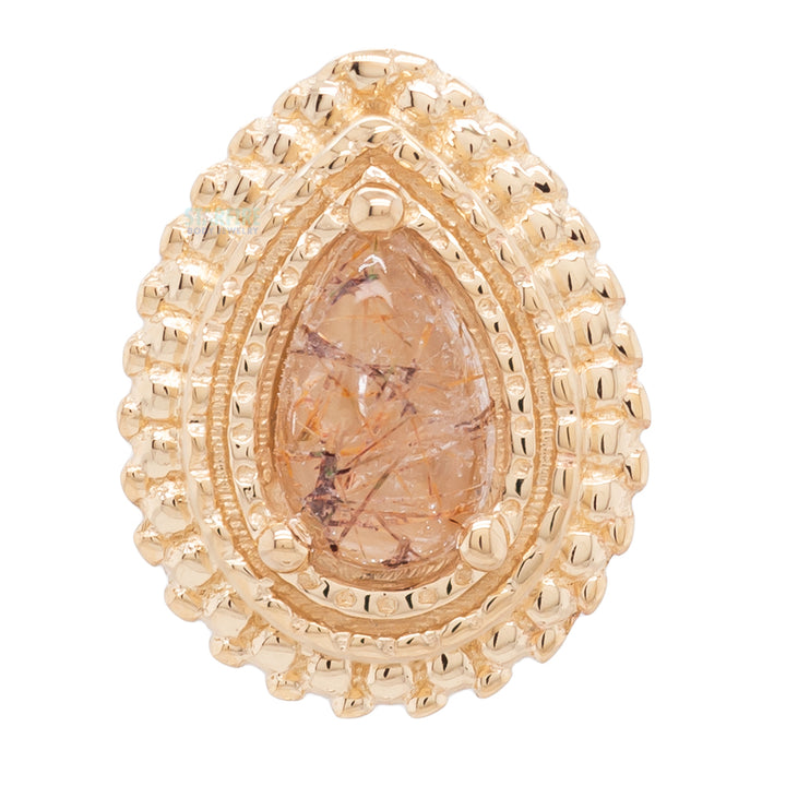 Afghan Pear Threaded End in Gold with Rutilated Quartz