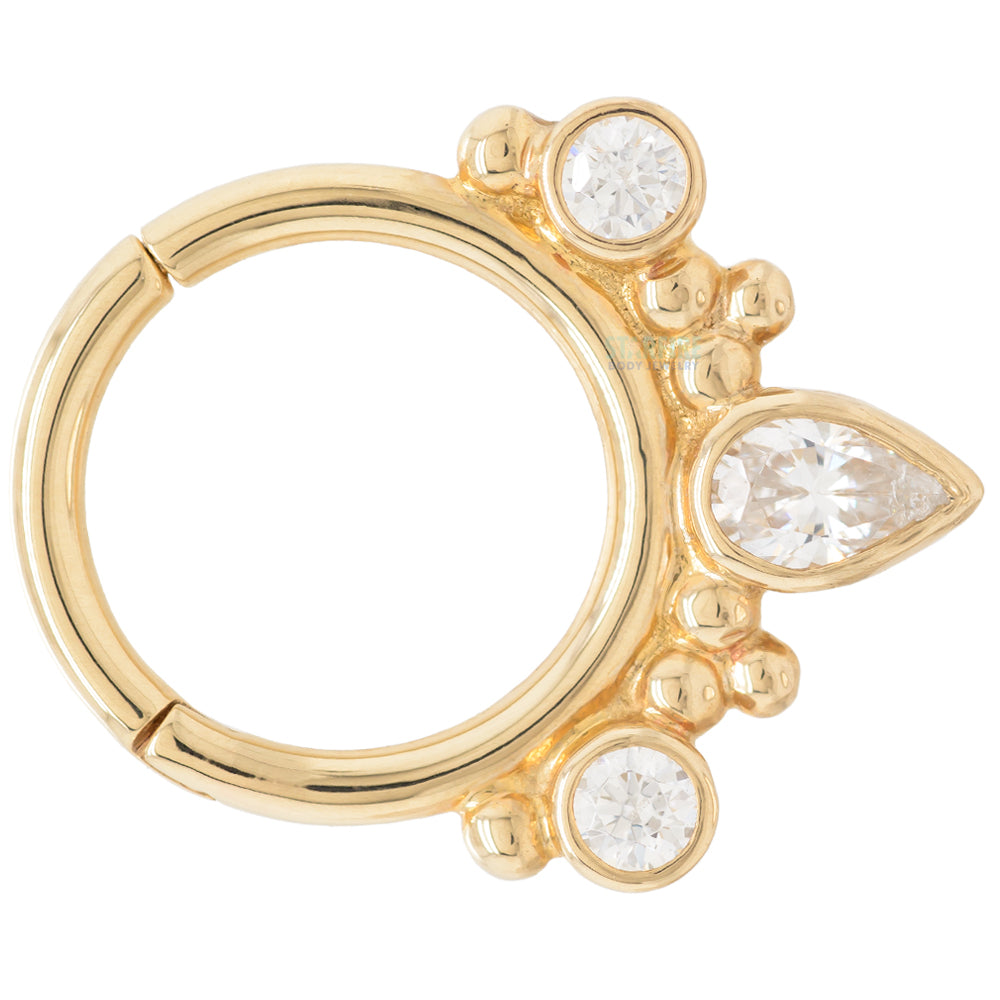 "Eden Pear" Hinge Ring in Gold & Platinum with White CZ's