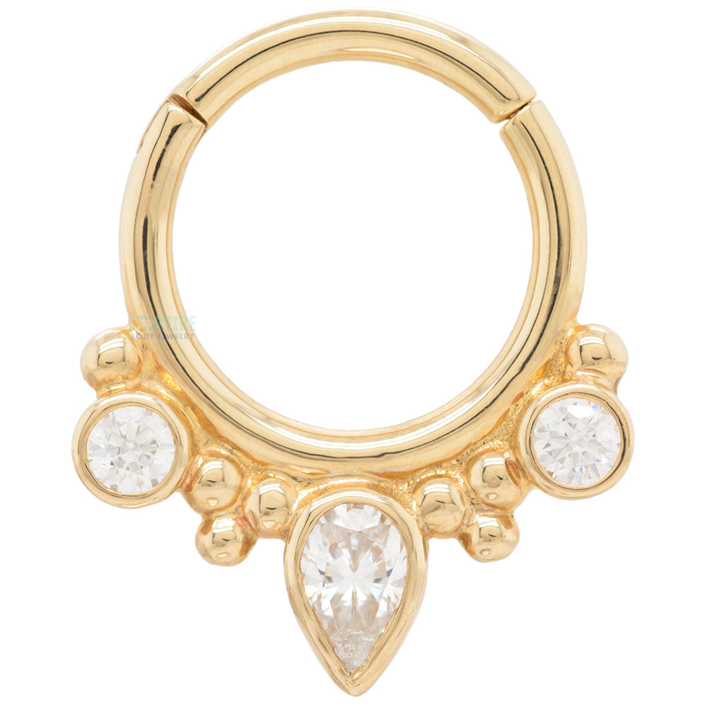 "Eden Pear" Hinge Ring in Gold with White CZ's