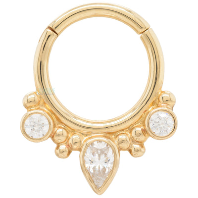 "Eden Pear" Hinge Ring in Gold with White CZ's