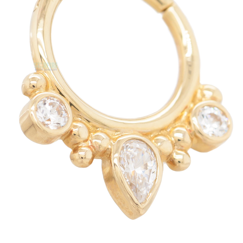 "Eden Pear" Hinge Ring in Gold & Platinum with White CZ's