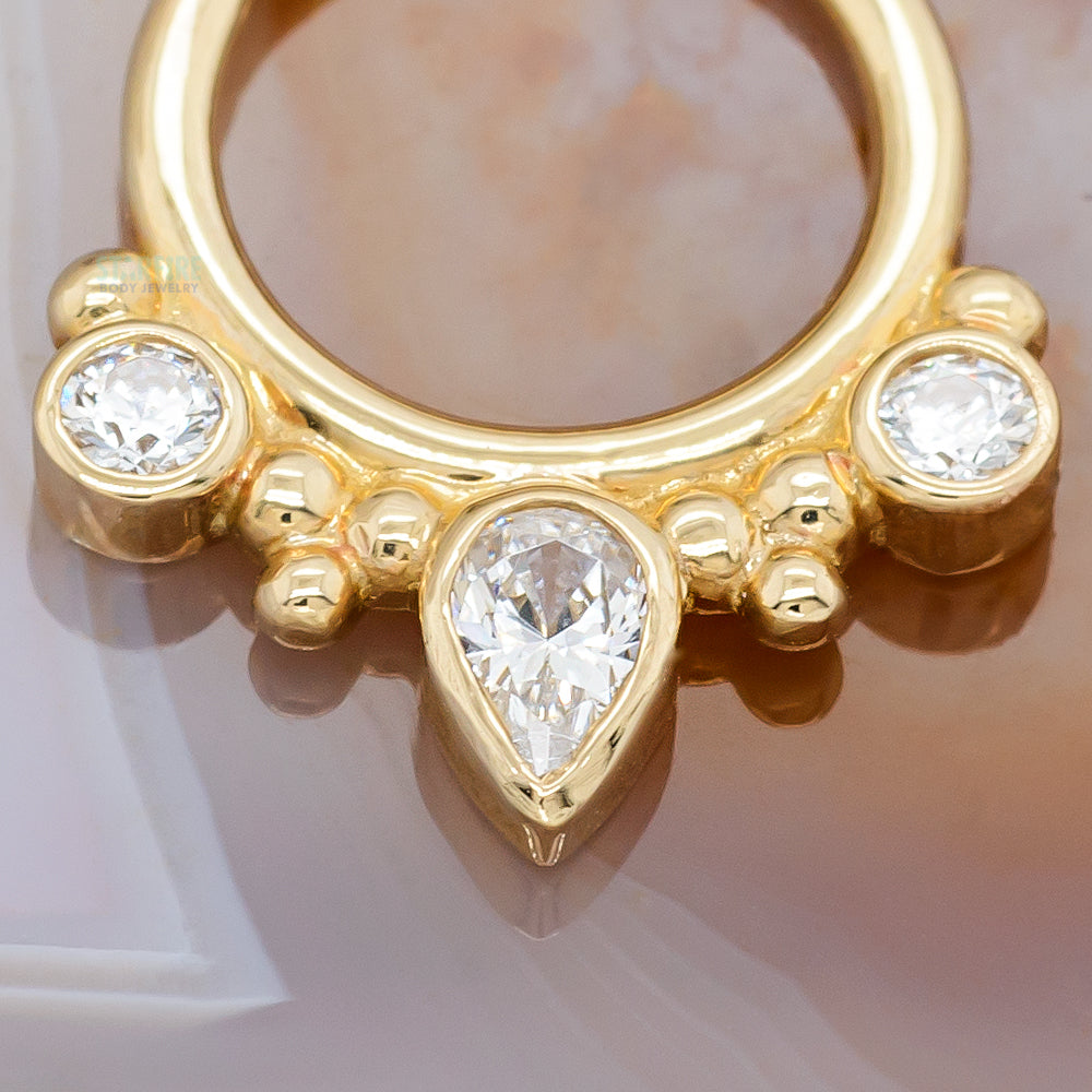 "Eden Pear" Hinge Ring in Gold & Platinum with White CZ's