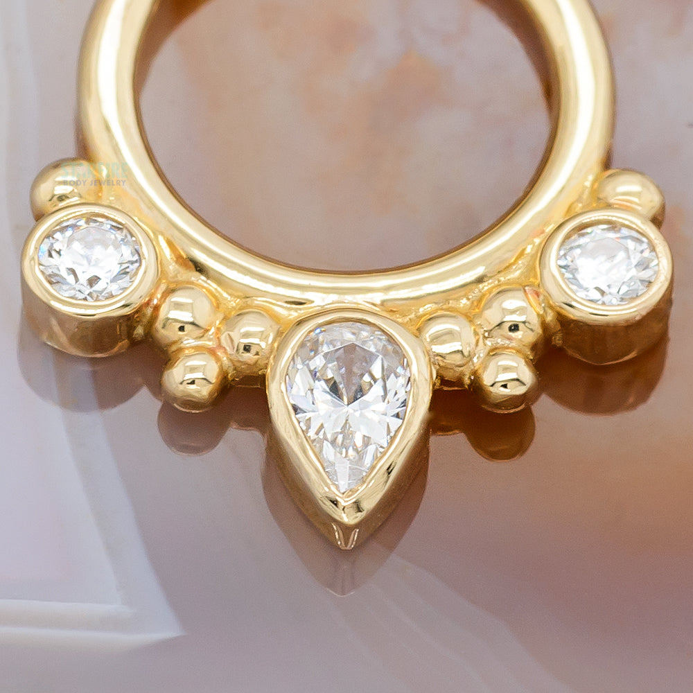 "Eden Pear" Hinge Ring in Gold with White CZ's
