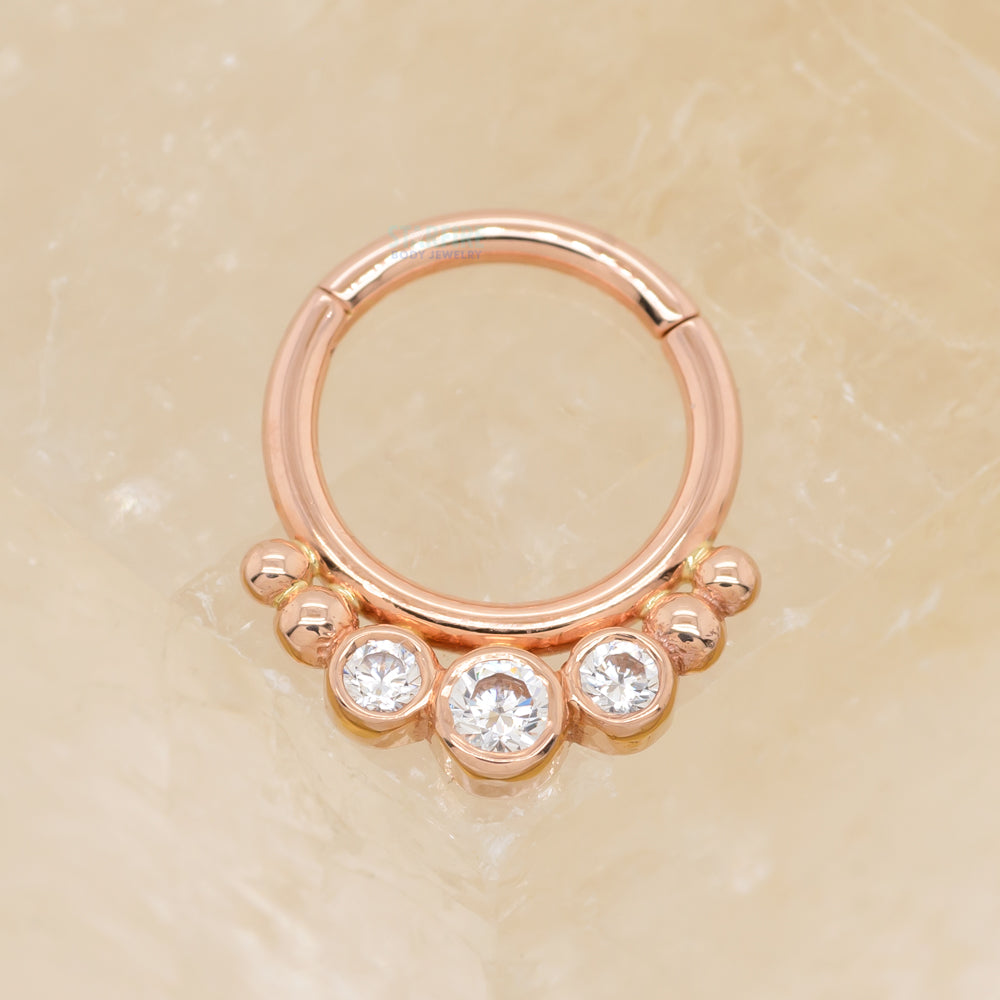 "Barra" Hinge Ring in Gold with White CZ's