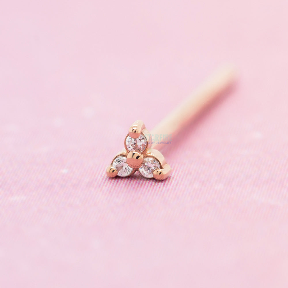 Tri Prong Cluster Nostril Screw in Gold with White CZ's