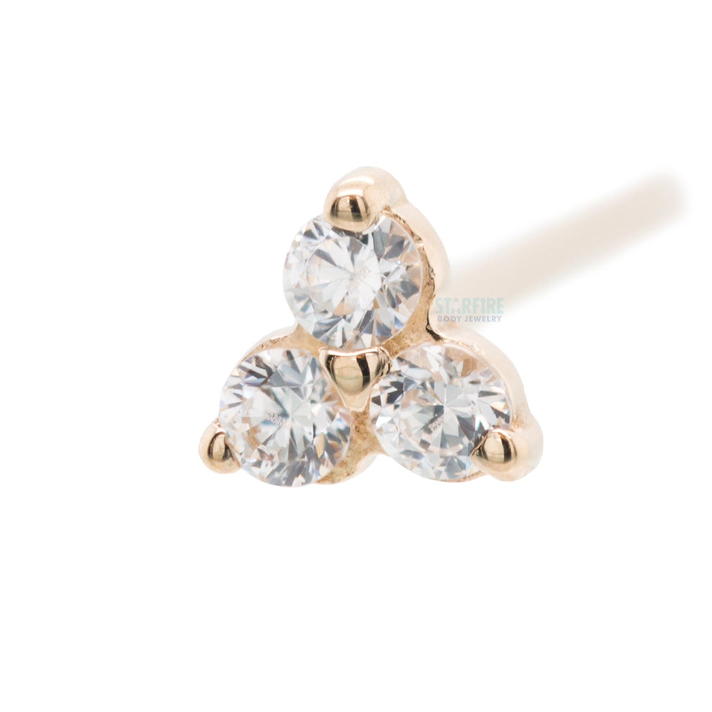 Tri Prong Cluster Nostril Screw in Gold with White CZ's