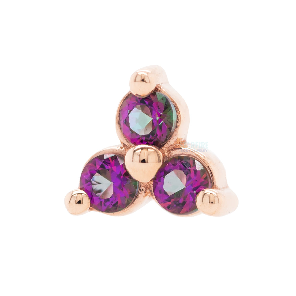 Tri Prong Cluster Threaded End in Gold & Platinum with Mystic Topaz'