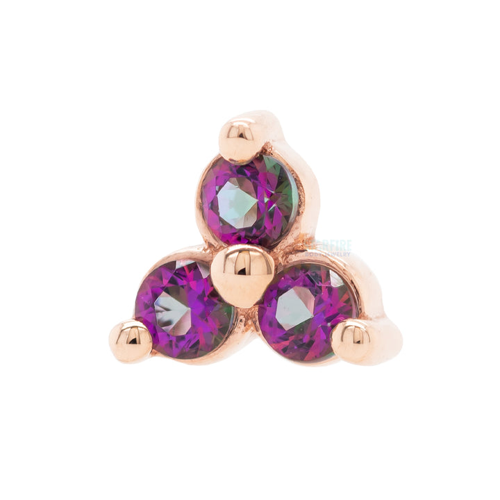 Tri Prong Cluster Threaded End in Gold & Platinum with Mystic Topaz'