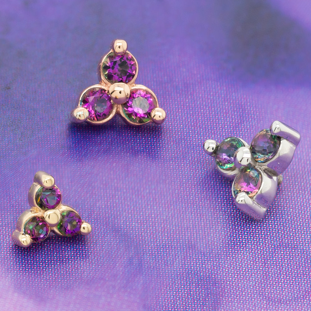 Tri Prong Cluster Threaded End in Gold & Platinum with Mystic Topaz'
