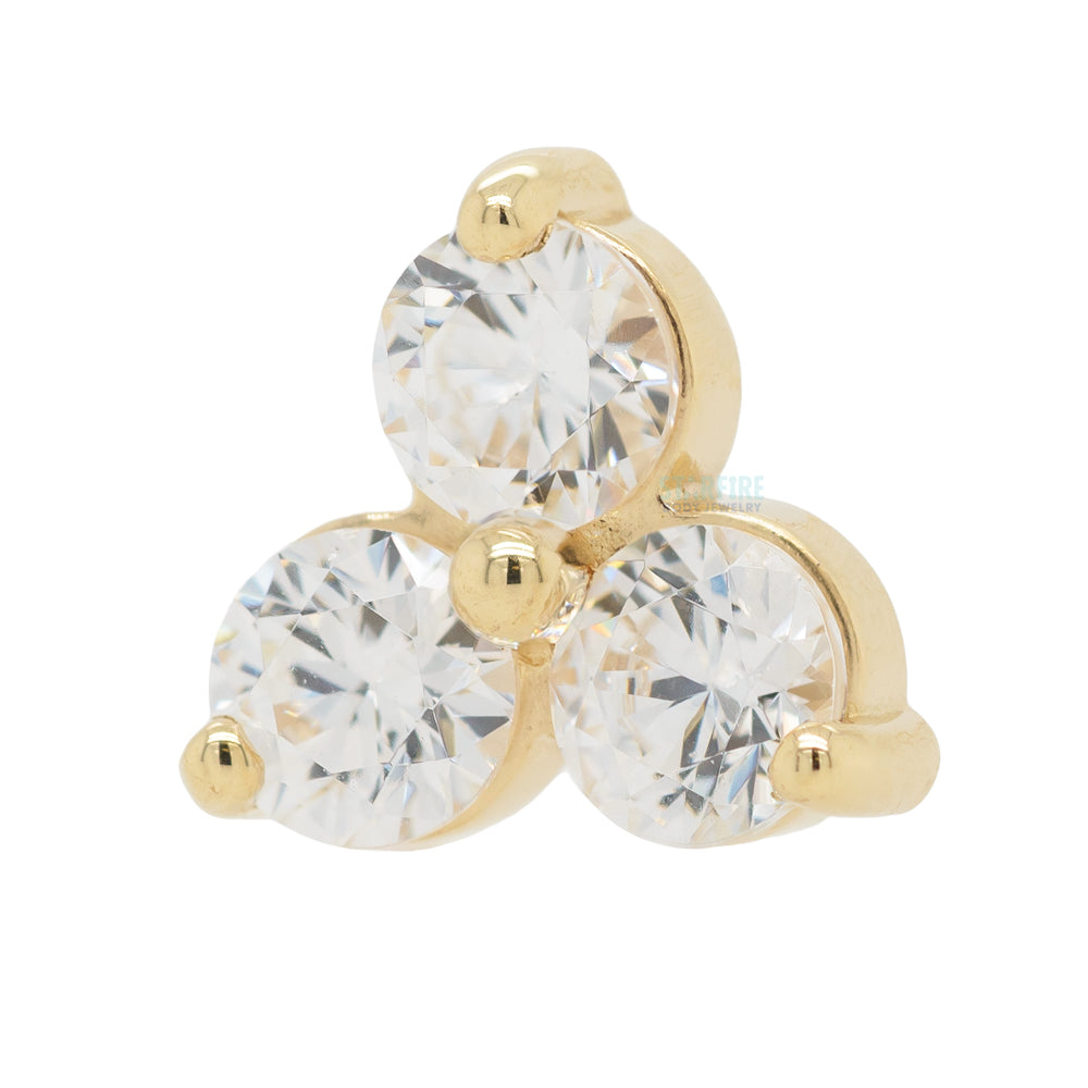 Tri Prong Cluster Threaded End in Gold with White CZ's