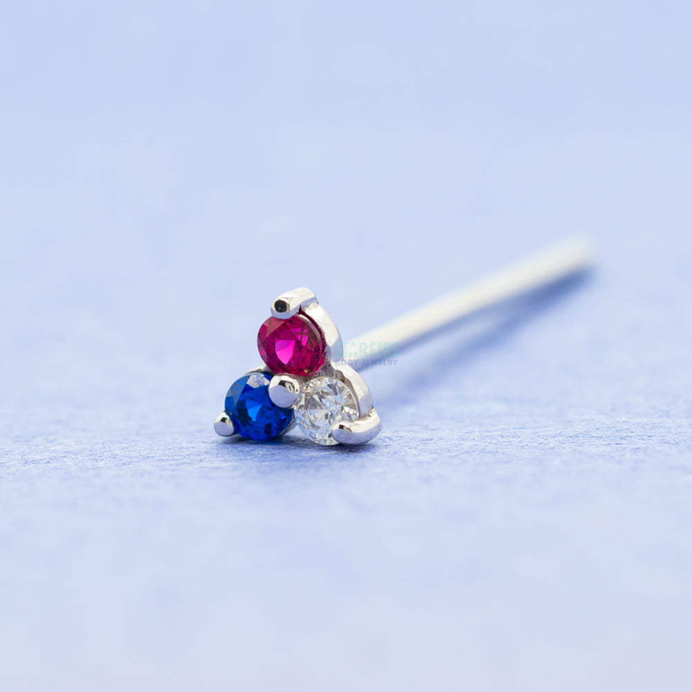 Tri Prong Cluster Nostril Screw in Gold with Red, White & Blue CZ's