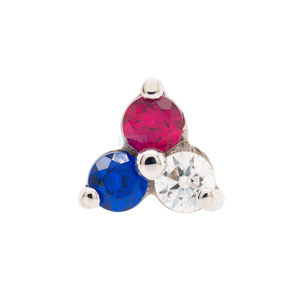 Tri Prong Cluster Threaded End in Gold with Red, White & Blue CZ's