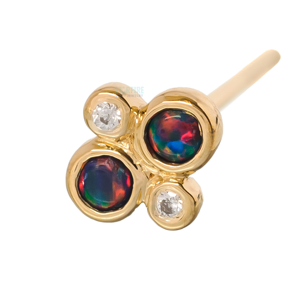 Quad Bezel Cluster Nostril Screw in Gold with Black Opal & White CZ's