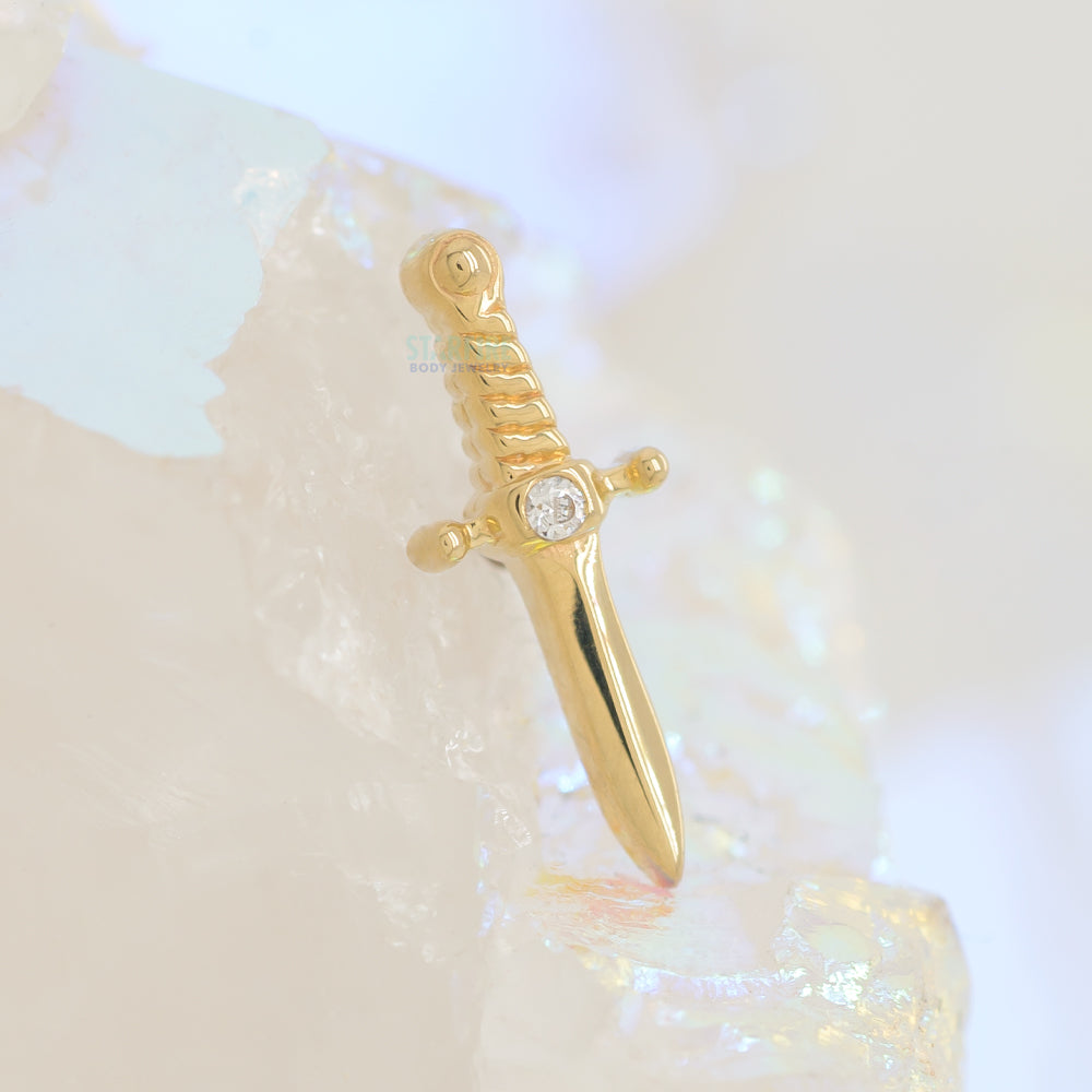 "Slasher Dagger" Threaded End in Gold with White CZ