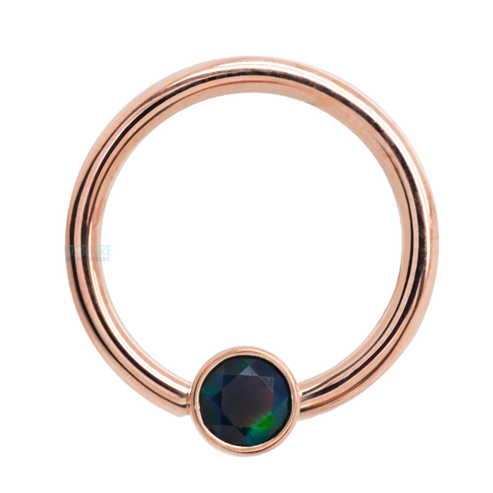 Gold Captive Bead Ring (CBR) with Bezel-set Faceted Black Opal Captive Bead