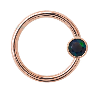 Gold Captive Bead Ring (CBR) with Bezel-set Faceted Black Opal Captive Bead