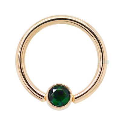 Gold Captive Bead Ring (CBR) with Bezel-set Faceted Black Opal Captive Bead