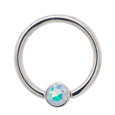 Gold Captive Bead Ring (CBR) with Bezel-set Faceted Water Opal Captive Bead