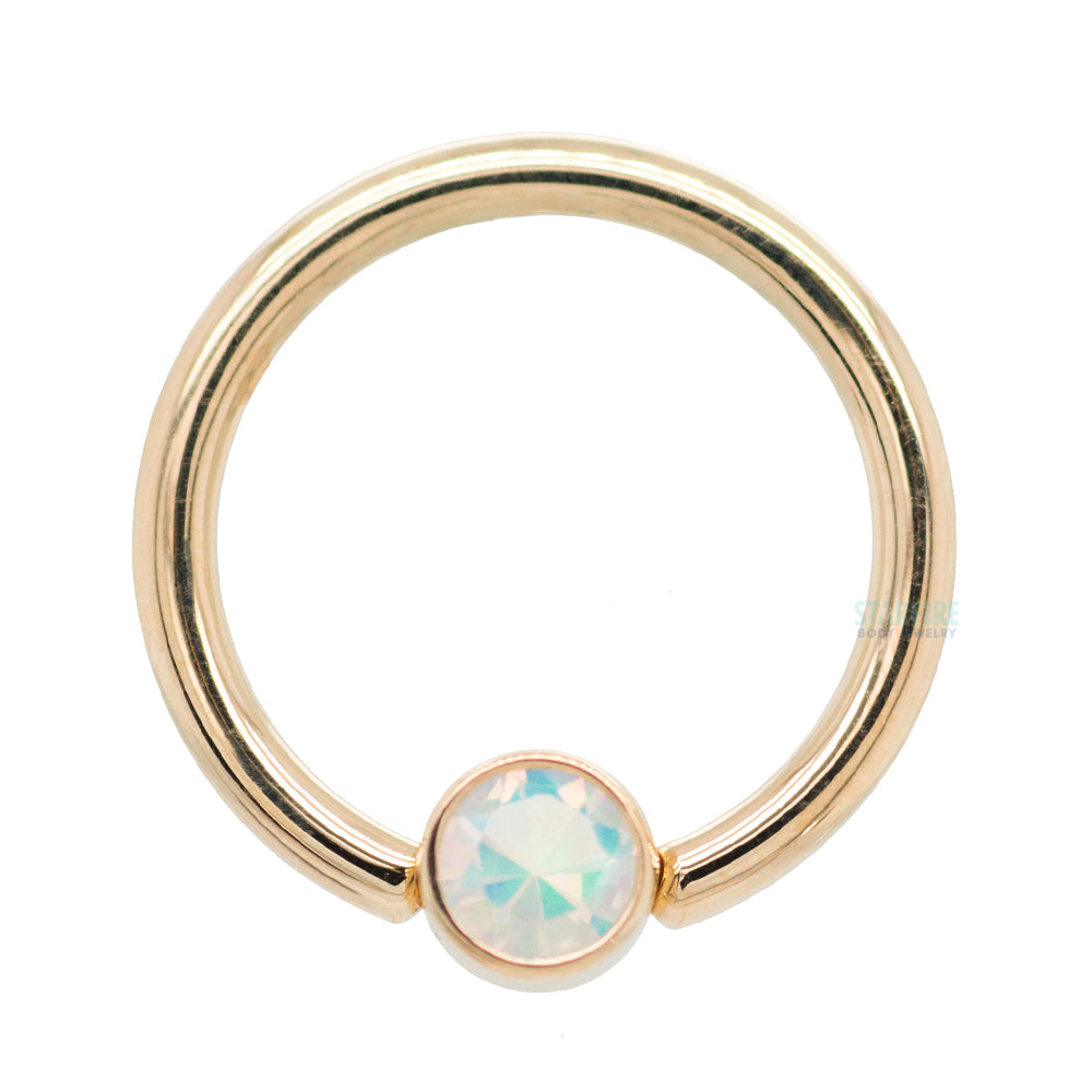 Gold Captive Bead Ring (CBR) with Bezel-set Faceted Water Opal Captive Bead