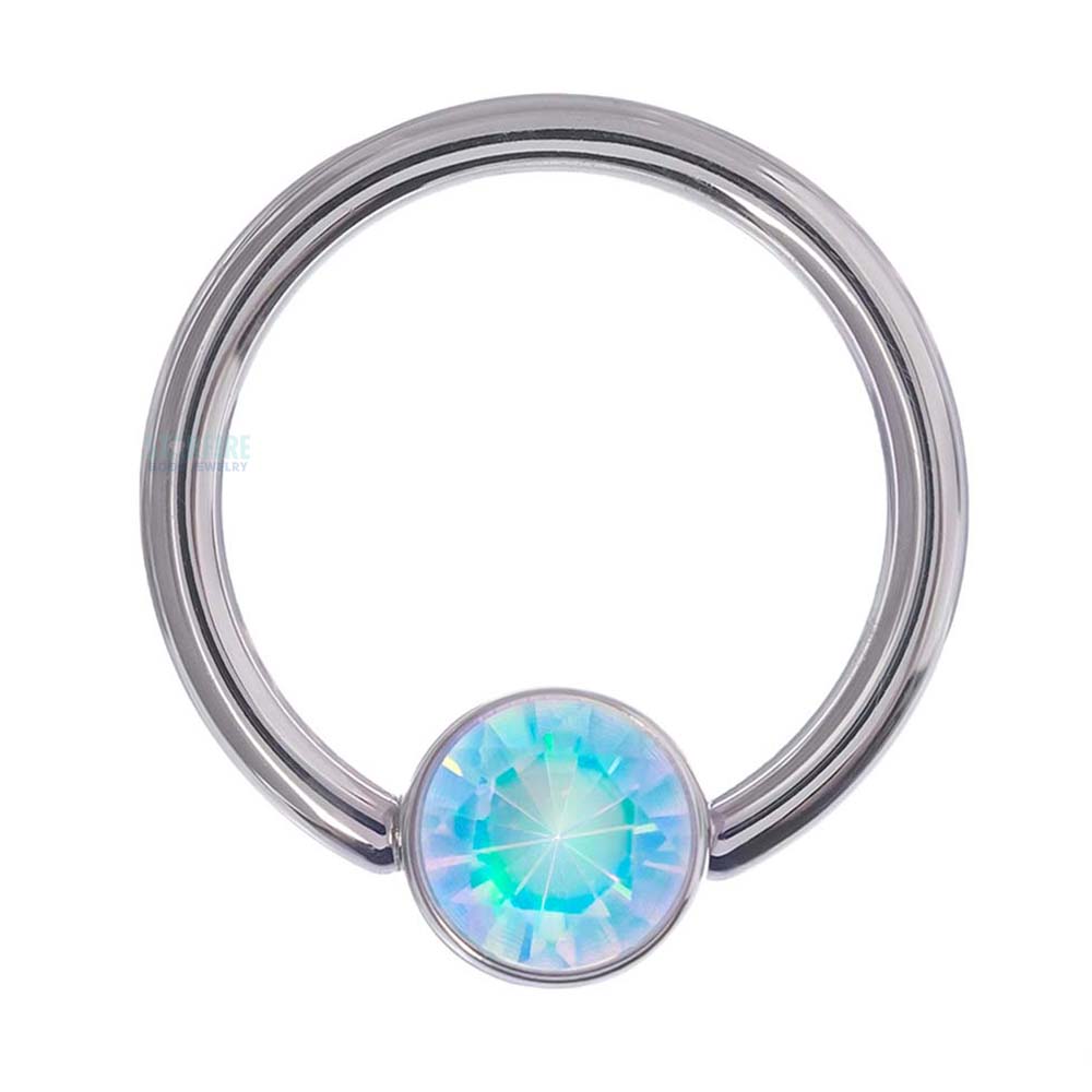 Gold Captive Bead Ring (CBR) with Bezel-set Faceted Water Opal Captive Bead