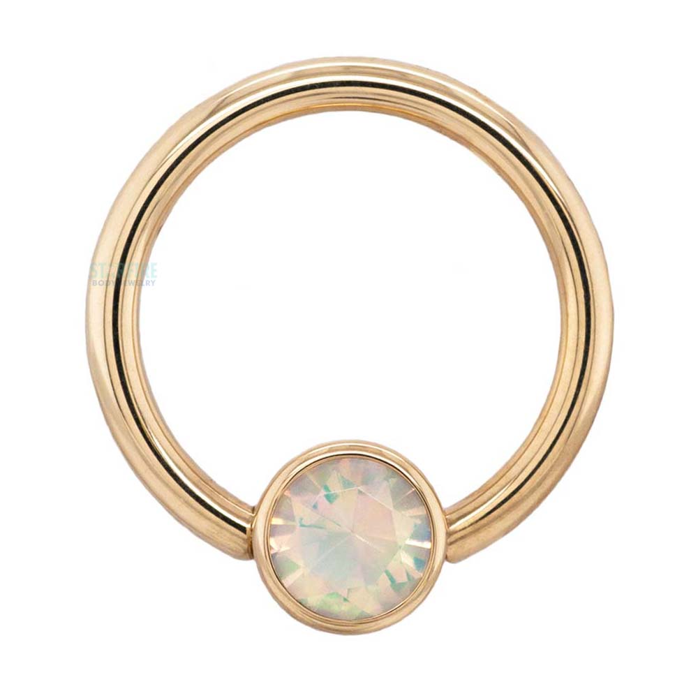 Gold Captive Bead Ring (CBR) with Bezel-set Faceted Water Opal Captive Bead