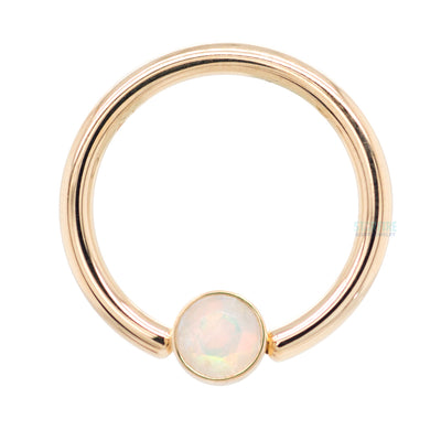 Gold Captive Bead Ring (CBR) with Bezel-set Faceted White Opal Captive Bead