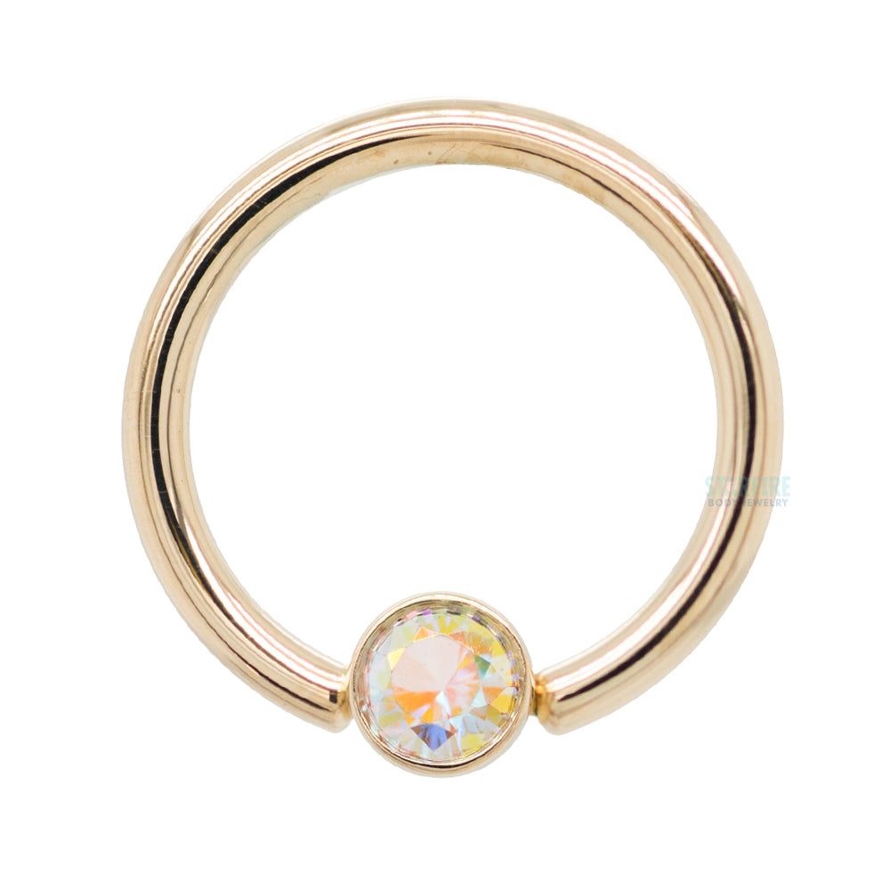 Gold Captive Bead Ring (CBR) with Bezel-set Mercury Mist Topaz Captive Bead