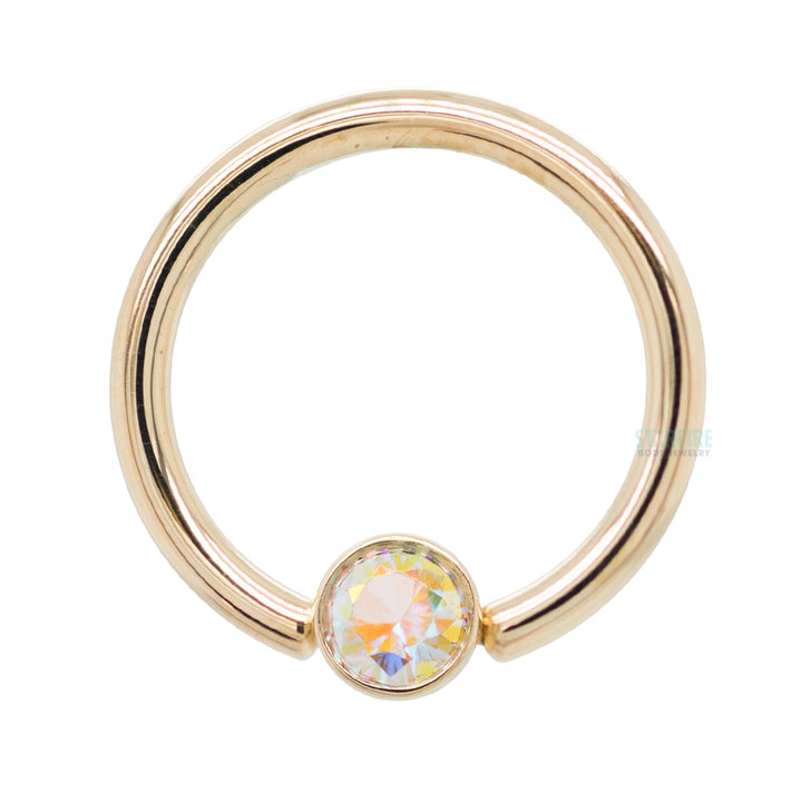 Gold Captive Bead Ring (CBR) with Bezel-set Mercury Mist Topaz Captive Bead