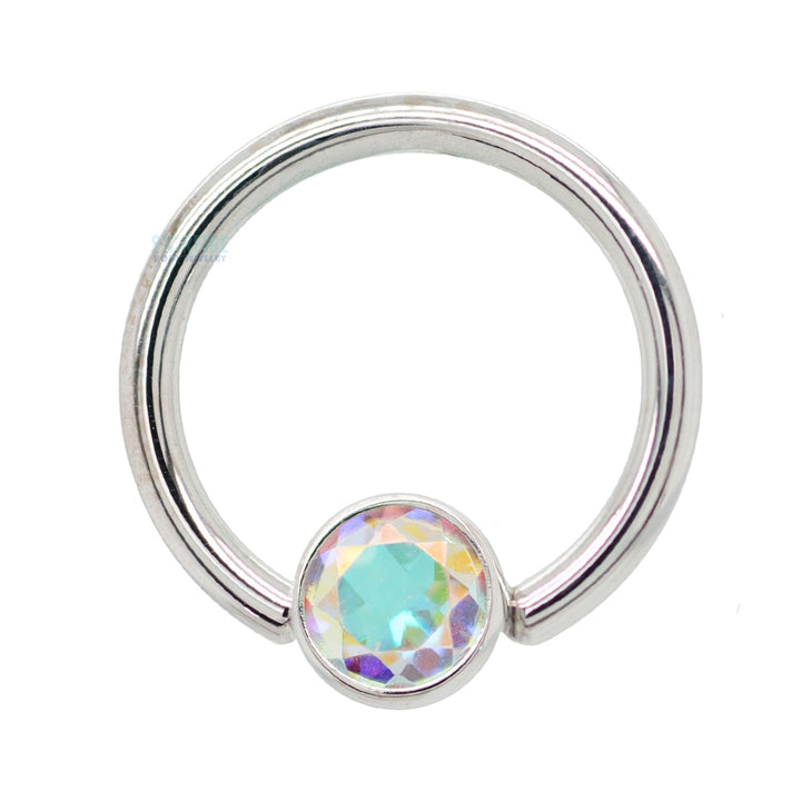 Gold Captive Bead Ring (CBR) with Bezel-set Mercury Mist Topaz Captive Bead