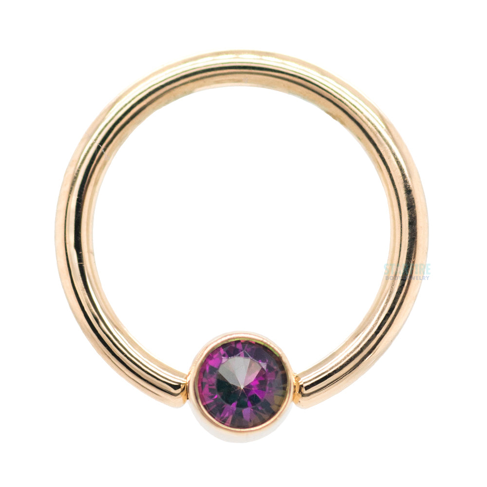 Gold Captive Bead Ring (CBR) with Bezel-set Mystic Topaz Captive Bead