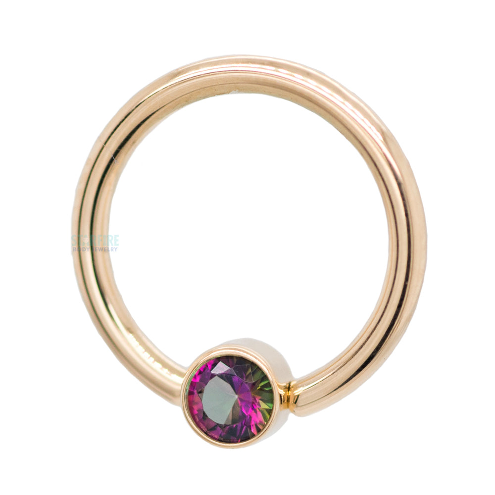 Gold Captive Bead Ring (CBR) with Bezel-set Mystic Topaz Captive Bead