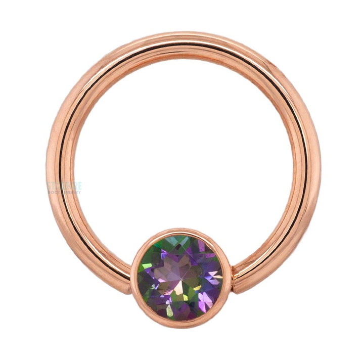 Gold Captive Bead Ring (CBR) with Bezel-set Mystic Topaz Captive Bead