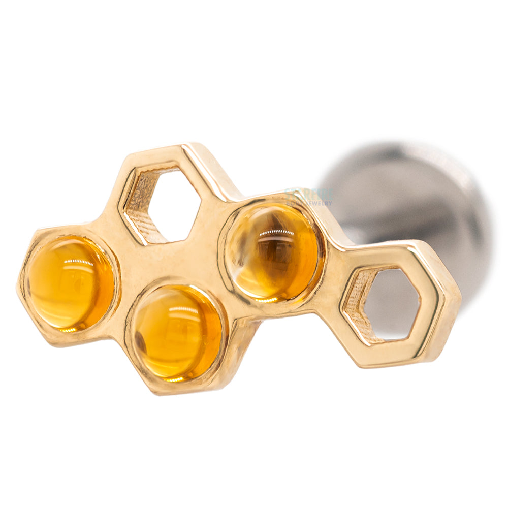 Honeycomb in Gold with Citrine - on flatback