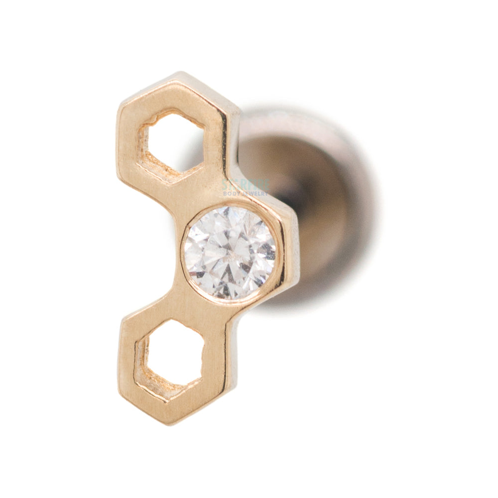 Honeycomb in Gold with White CZ - on flatback