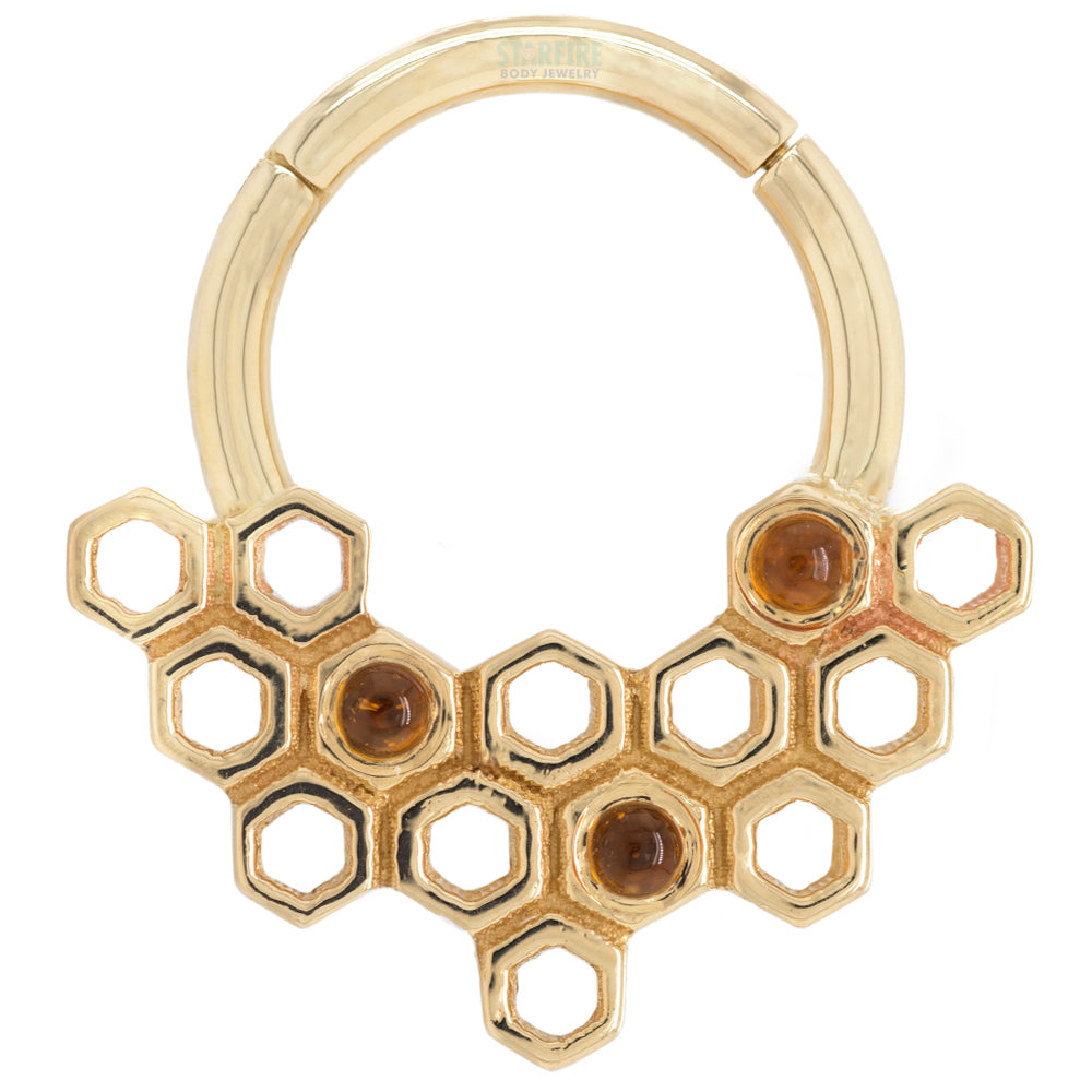 Honeycomb Hinge Ring in Gold & Platinum with Citrine